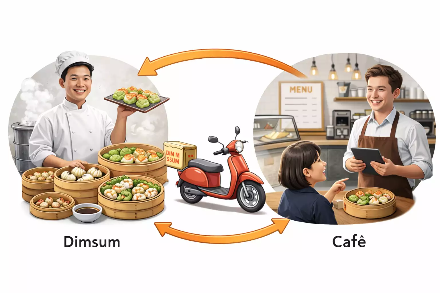 Alur kerja produksi dan pengiriman dimsum